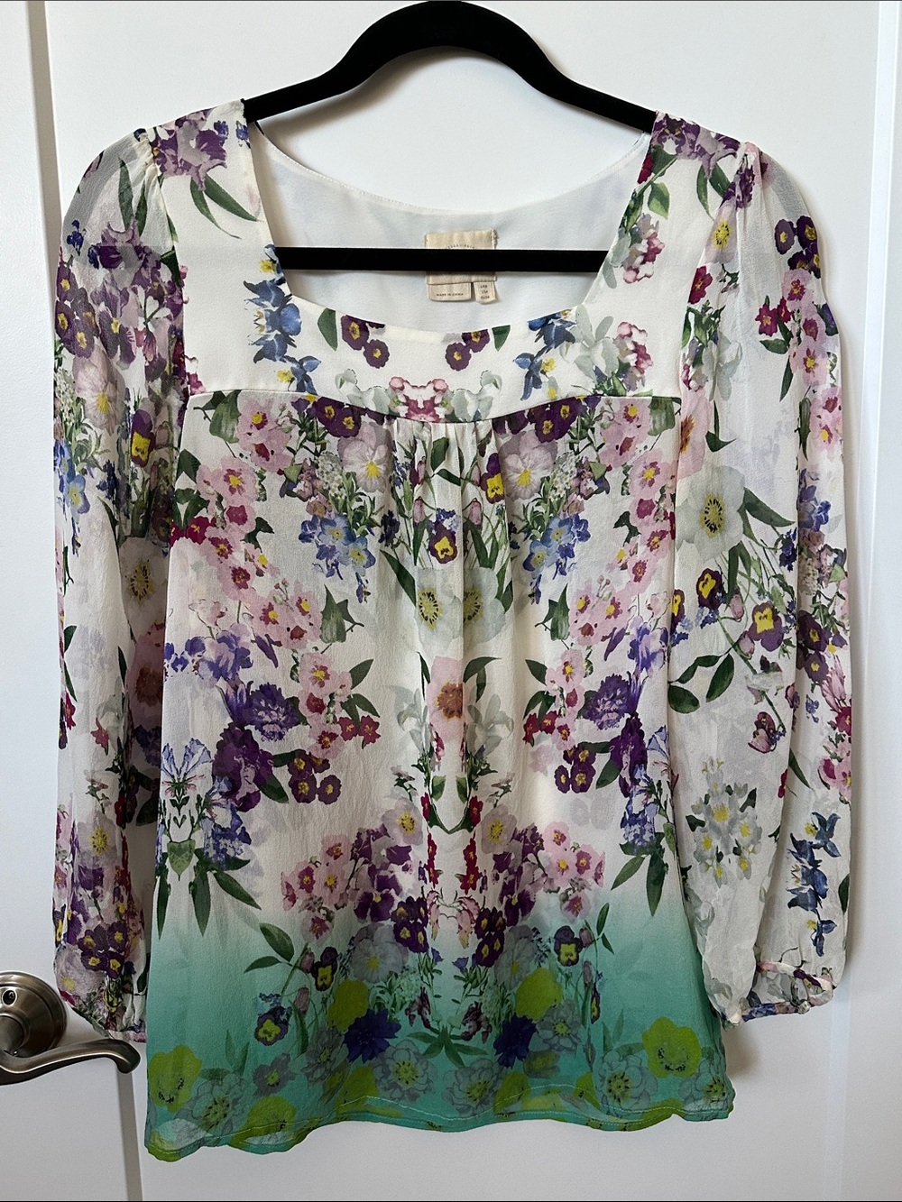 Anthropologie Porto Garden Blouse Sheer Floral Top